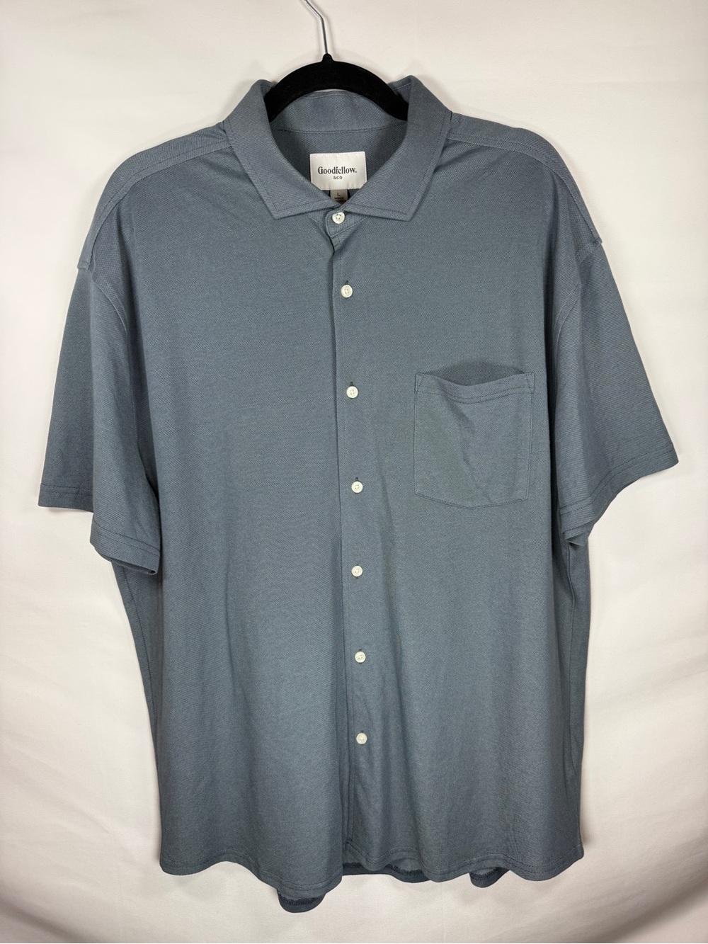 Goodfellow & Co Mens Large Blue Polo Shirt Short Sleeve Button Down Pique NWT